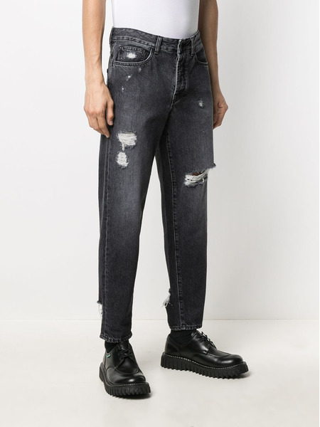 Черные зауженные джинсы с эффектом потертости Marcelo Burlon, фото
