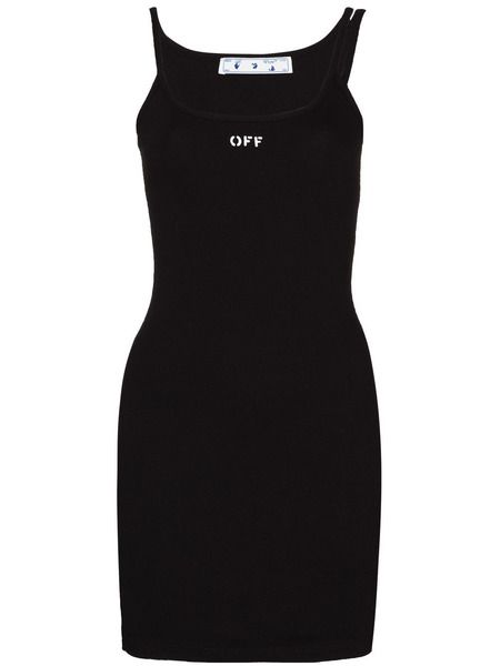 Черное платье-футляр в рубчик на бретельках Off-White OWDB304R21FAB0011001 фото, Короткие платья