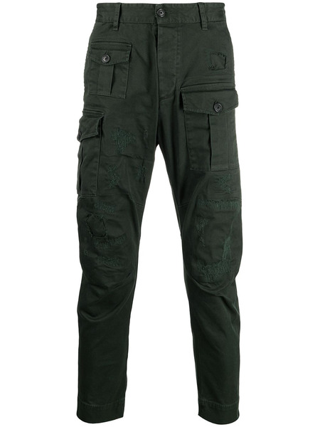 Зеленые брюки карго с эффектом потертости Dsquared2, фото