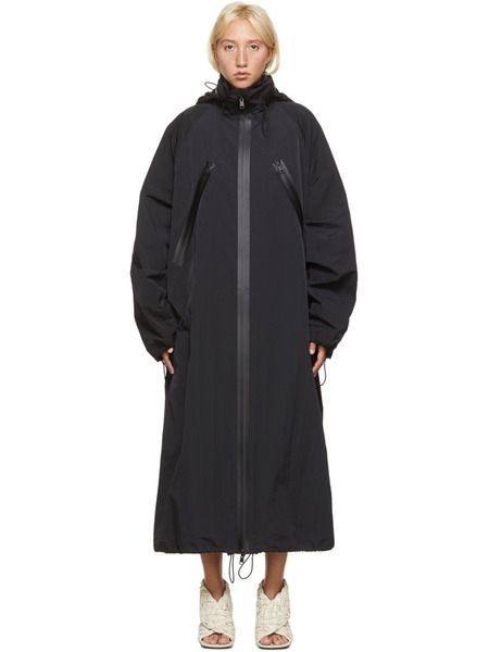 Bottega Veneta Черное нейлоновое длинное пальто 395