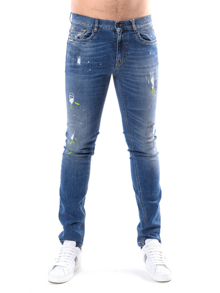 Мужские синие джинсы с потертостями (Джинсы) Bikkembergs C-Q-101-09-S-3182-116B фото-1