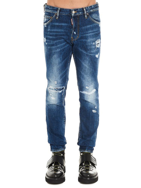 Синие джинсы с потертостями на колене Dsquared2 S71LB0651S30309 фото-2