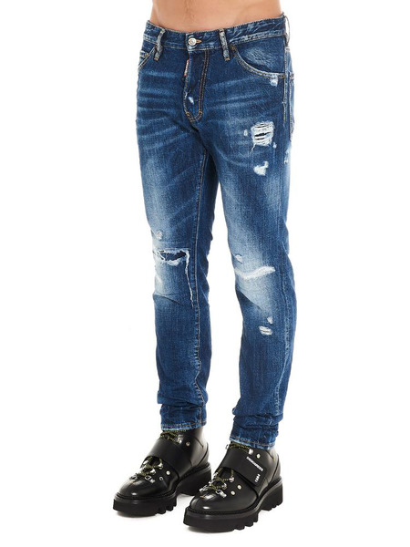Синие джинсы с потертостями на колене Dsquared2 S71LB0651S30309 фото-3